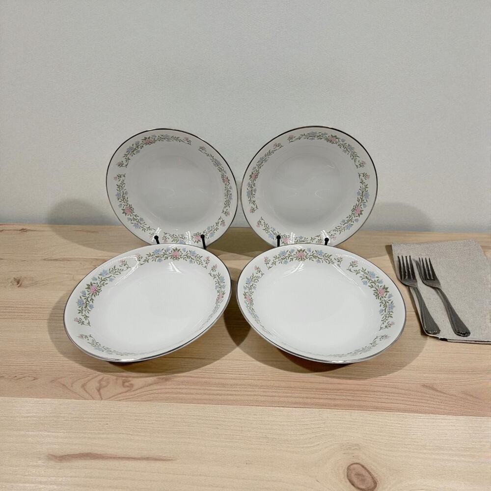 Eileen 7 1/2” Coupe Soup Bowl Cotillion 3693 Japan Silver Trim Floral Set of 4